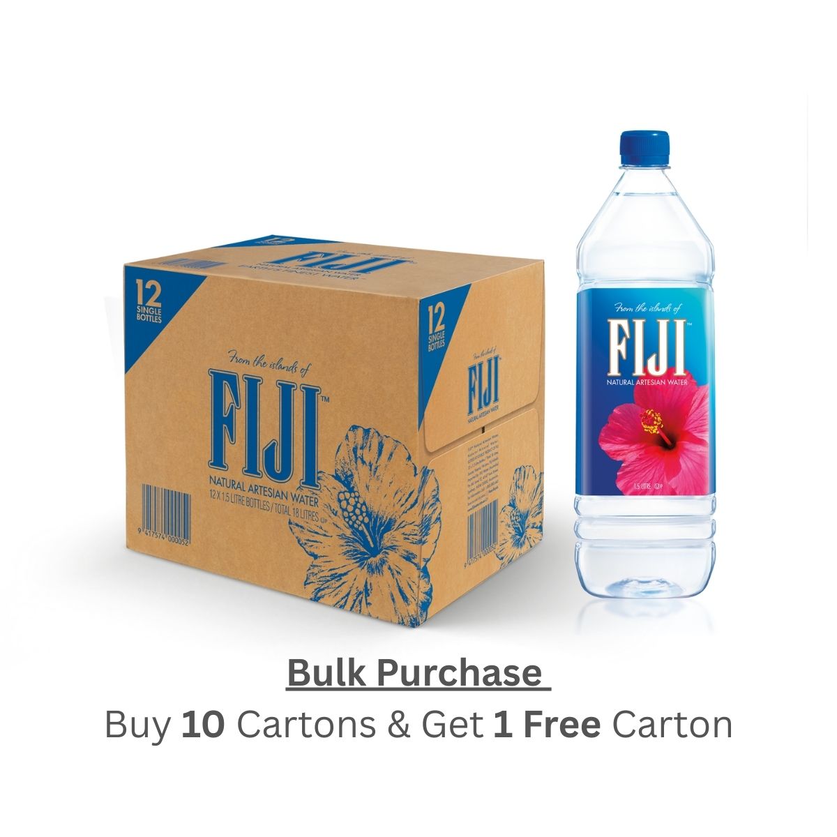 (Bulk Purchase: 10+1 Deal) Fiji Natural Artesian Water - 1.5L x 12 Bottles (Carton)
