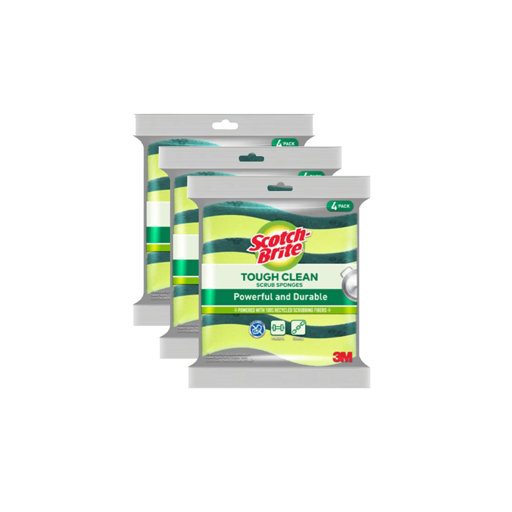 3M™ Scotch-Brite® Tough Clean Scrub Sponge, Anti Bacterial, 4 pcs/pack, For removing stubborn stains & grease