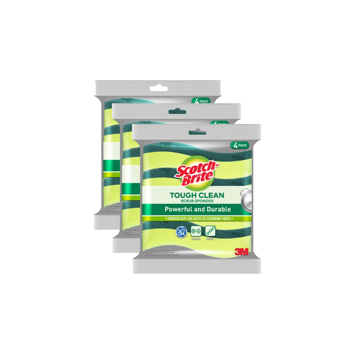 3M™ Scotch-Brite® Tough Clean Scrub Sponge, Anti Bacterial, 4 pcs/pack, For removing stubborn stains & grease