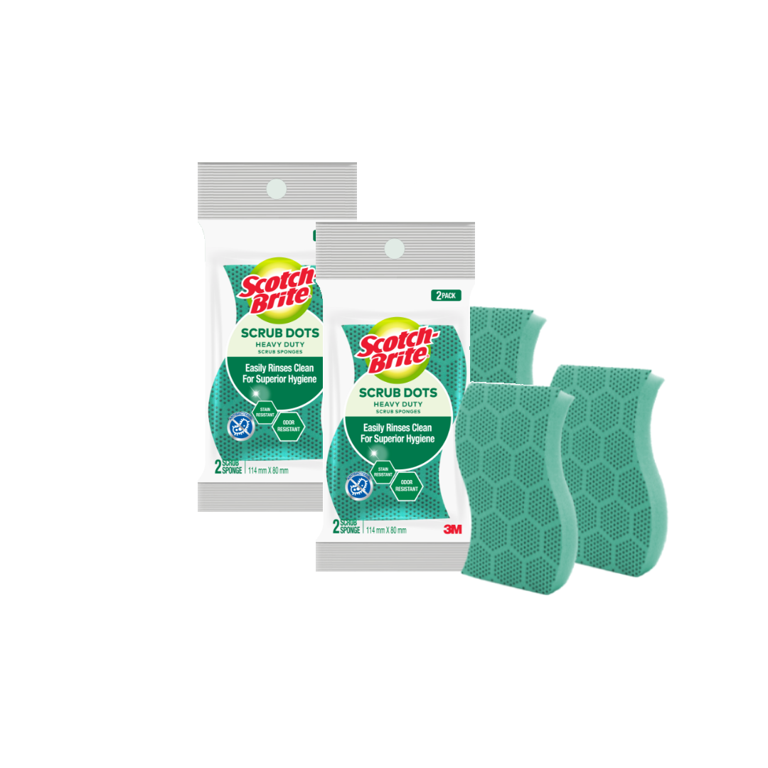 3M™ Scotch-Brite® Scrub Dots Heavy Duty Scrub Sponges, Anti-Bacterial, 2 pcs/pack, For dishwashing