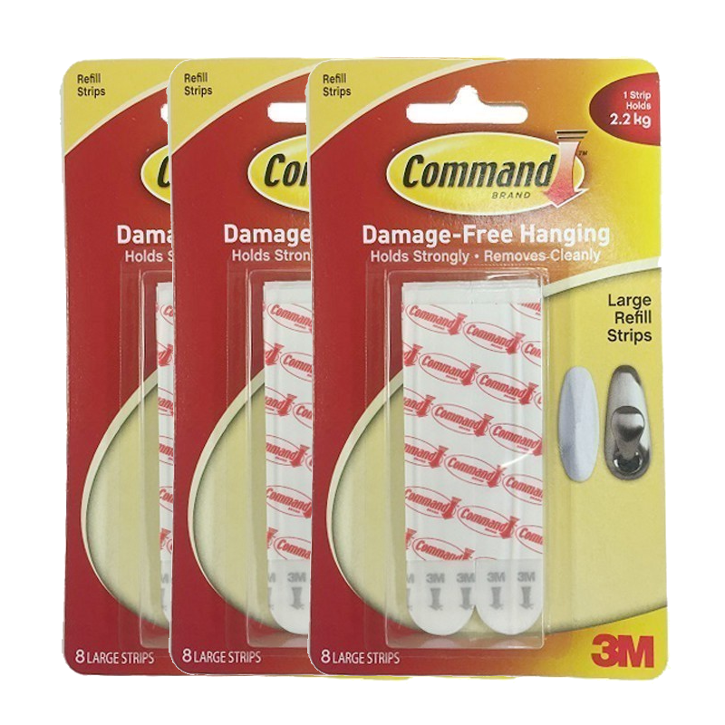 3M™ Command™ Large Refill Strips, 17023P, No Surface Damage, Holds up to 2.2Kg, 8 pcs/pack, For general purposes