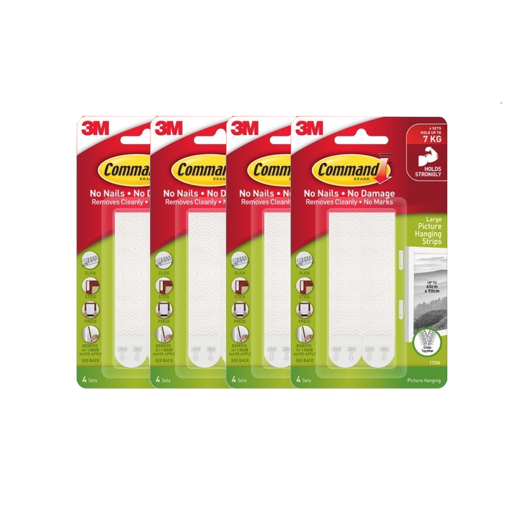 3M™ Command™ Large Picture Hanging Strips, 17206, No Surface Damage, Holds Up to 7kg, 4 pcs/pack, For picture hanging
