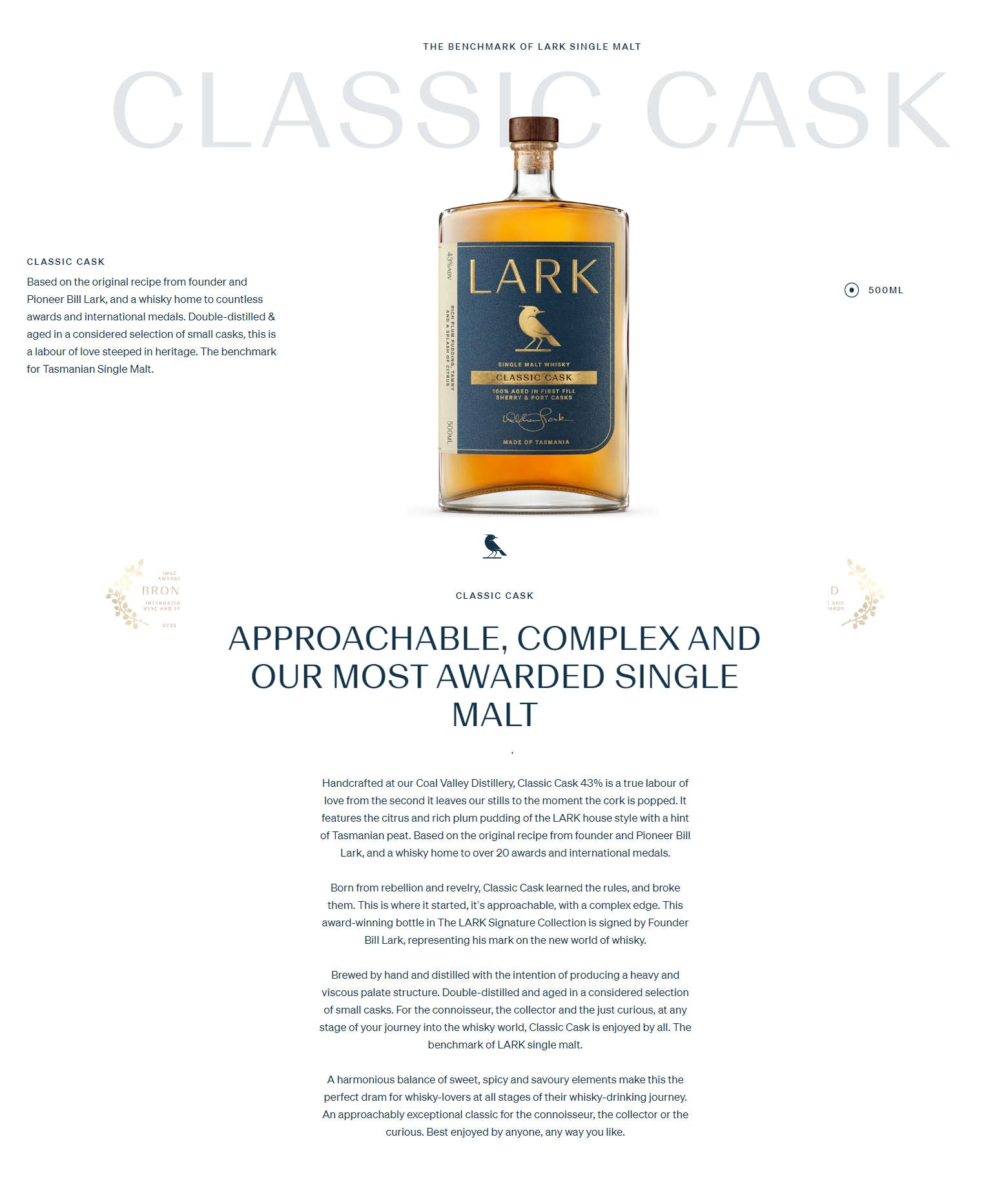Lark Classic Cask 500ml - Single Malt Whisky