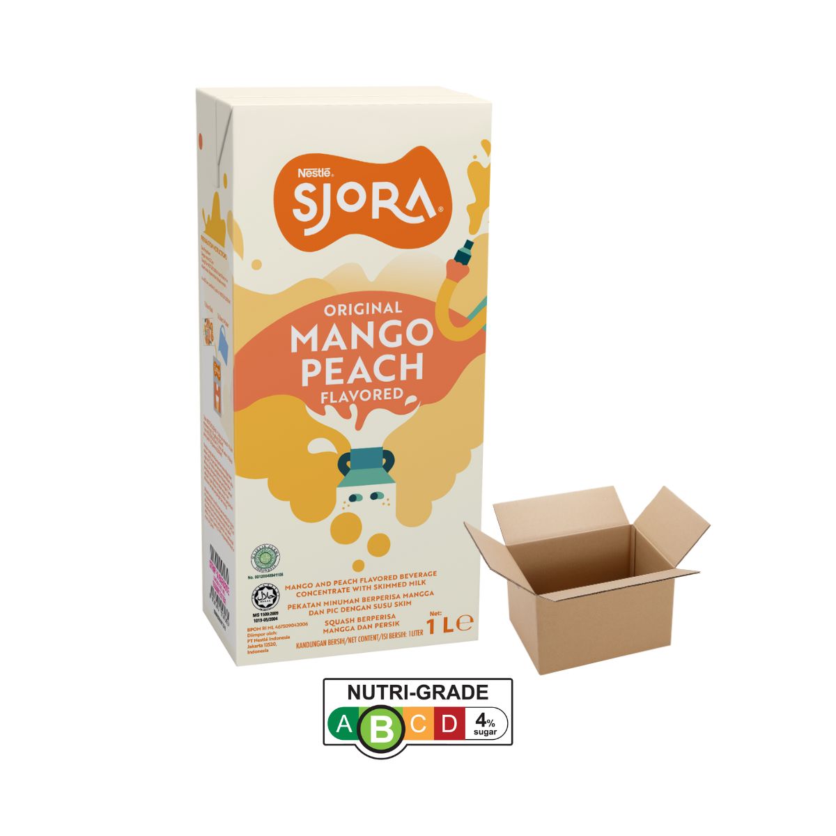 SJORA Mango Peach Reduced Sugar Concentrate - 1L (Carton of 12 packs)