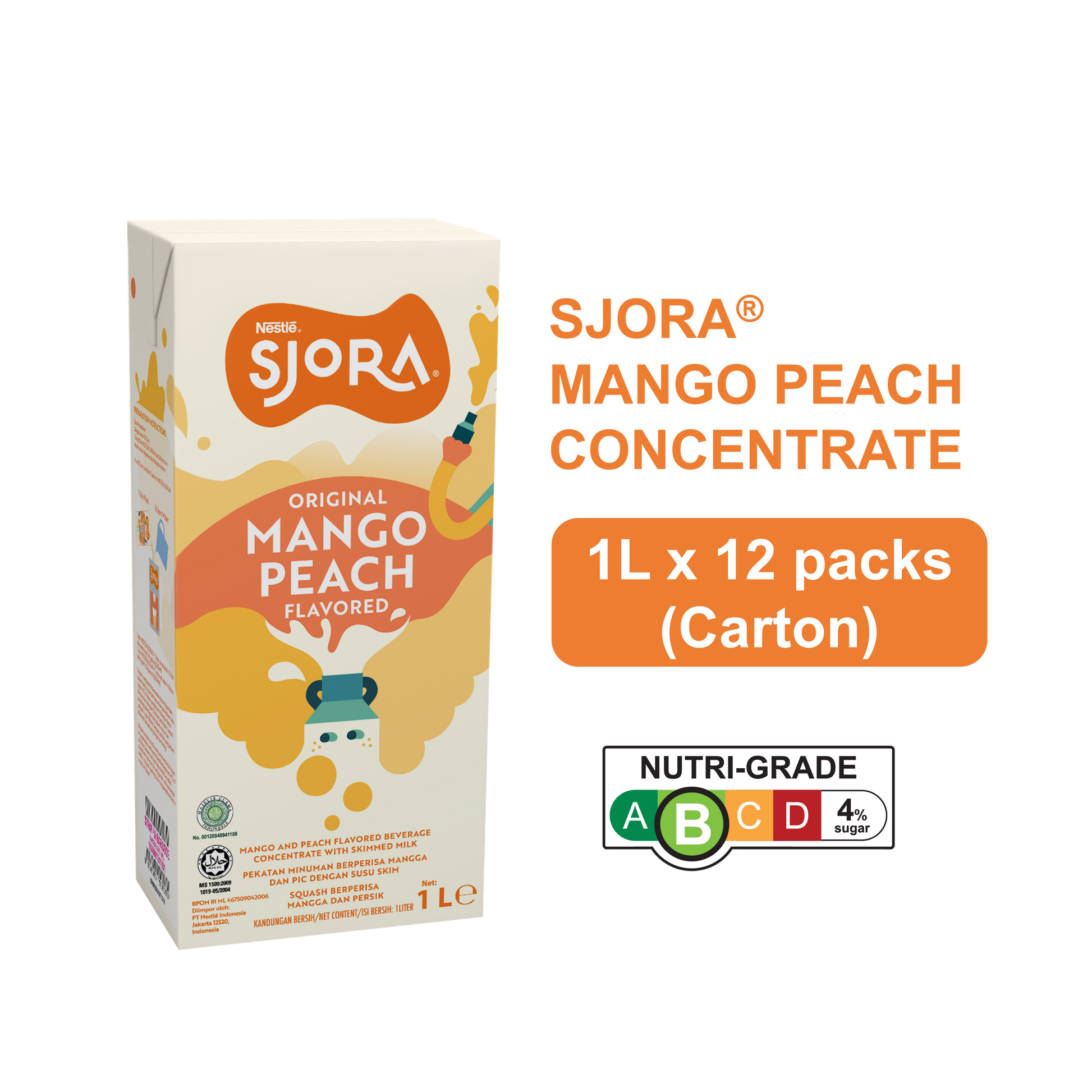 SJORA Mango Peach Reduced Sugar Concentrate - 1L