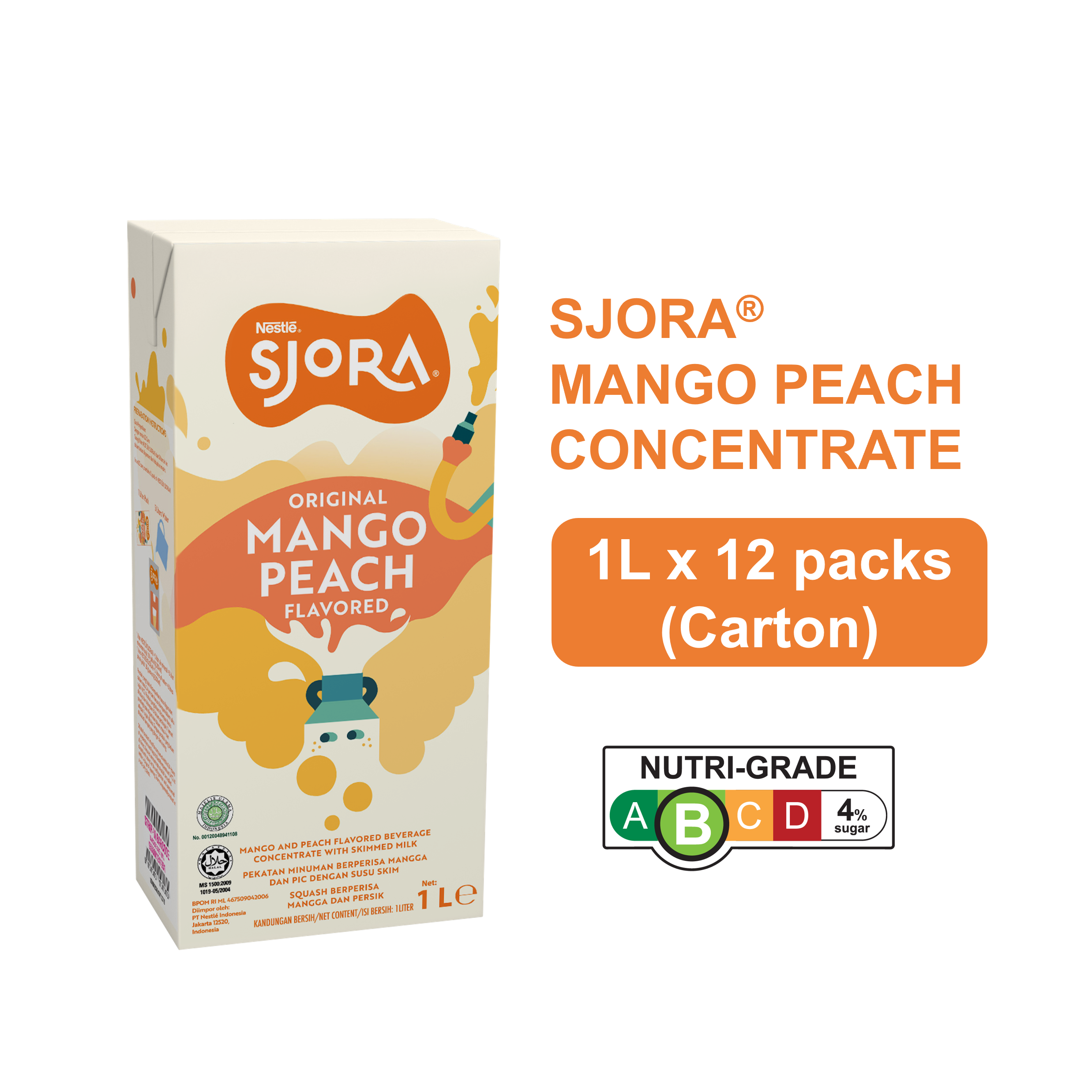 SJORA Mango Peach Reduced Sugar Concentrate - 1L