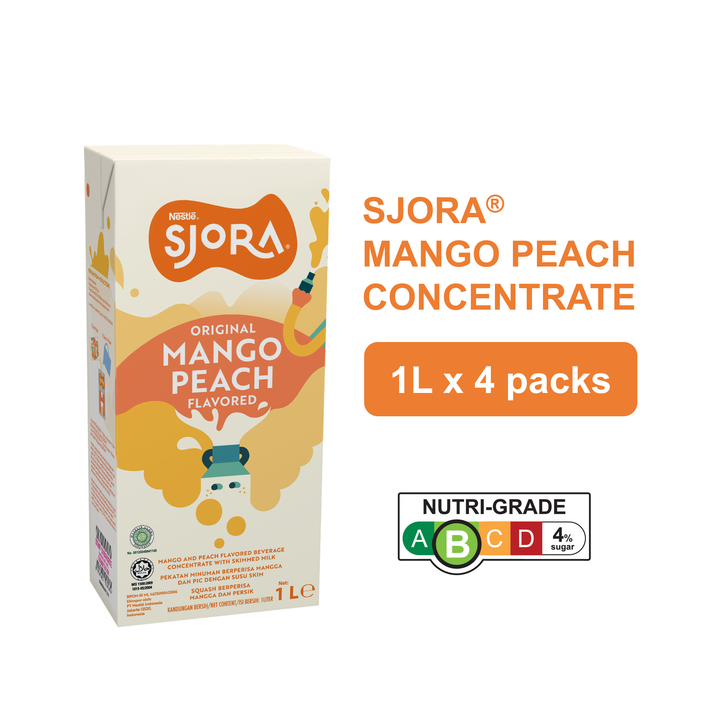 SJORA Mango Peach Reduced Sugar Concentrate - 1L