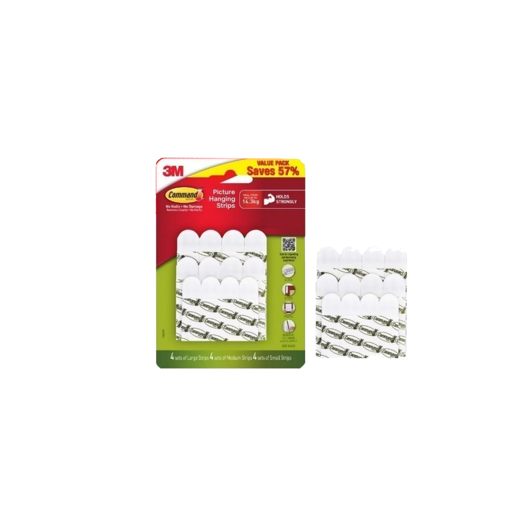 3M™ Command™ Picture Hanging Strips, Value Pack, 17037VP, No Surface Damage, 12 pcs/pack, For picture hanging