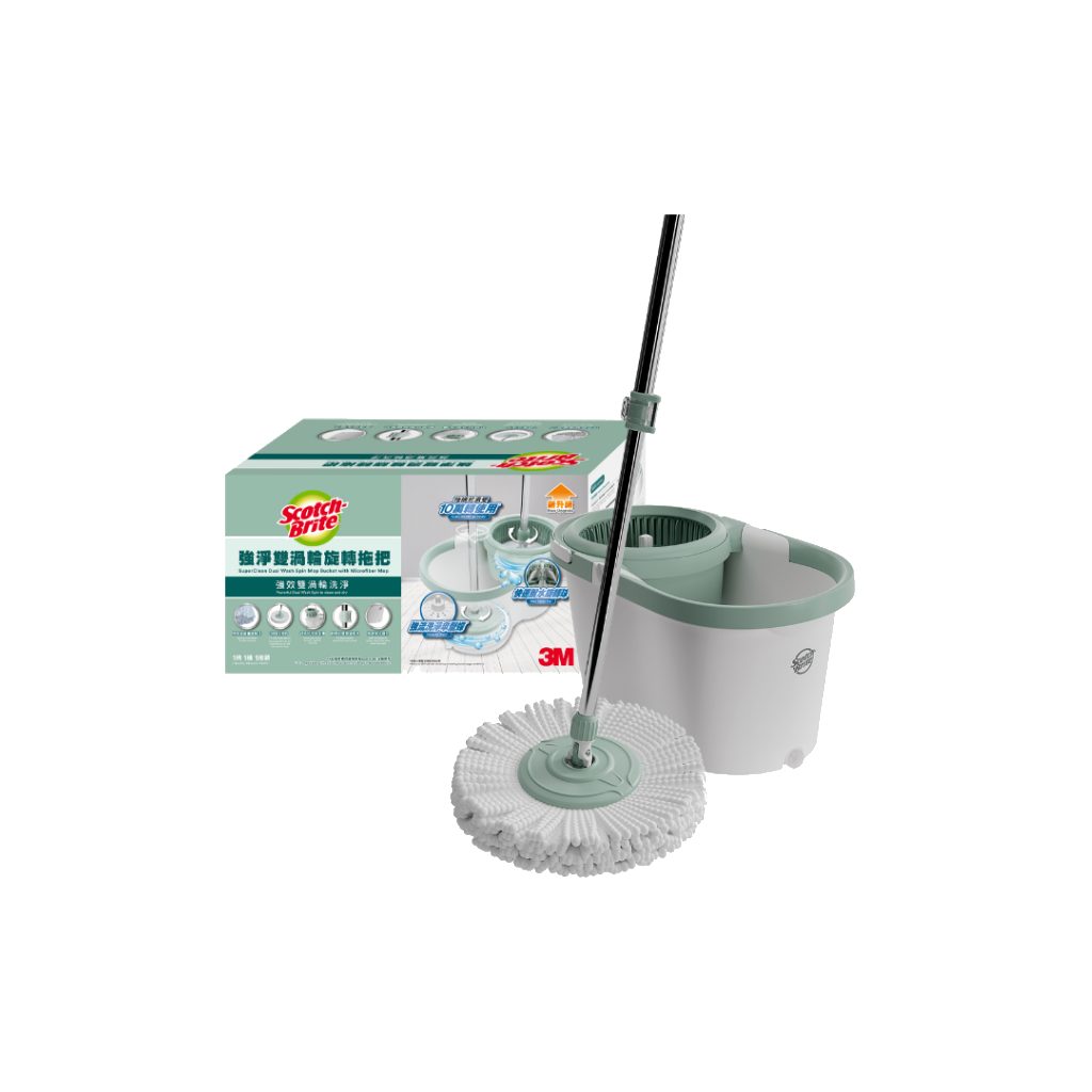 3M™ Scotch-Brite™ T7 Eco Dual Wash Spin Mop Bucket, 1 pc/pack, Cleans, Kitchen, Home Office