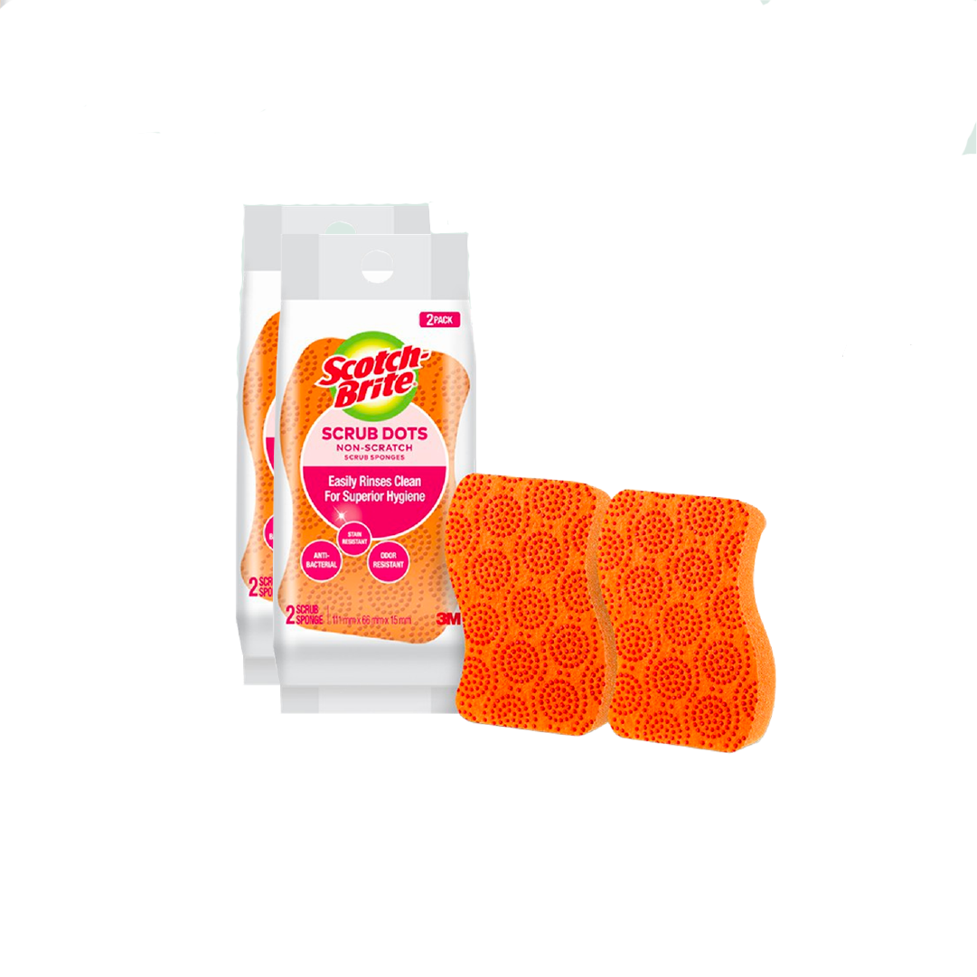 3M™ Scotch-Brite® Scrub Dots Non Scratch Scrub Sponges, Anti-Bacterial, 2 pcs/pack, For dishwashing