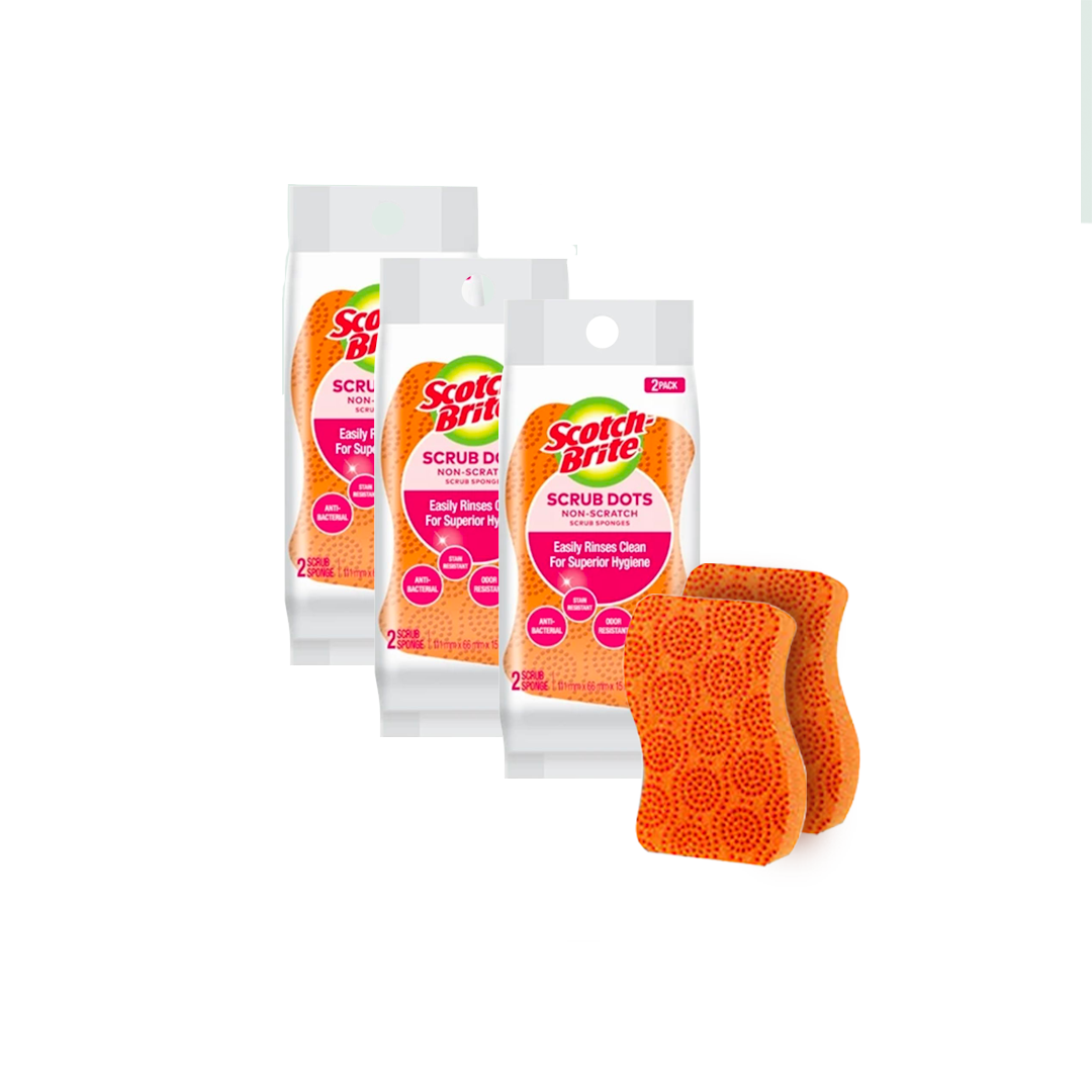 3M™ Scotch-Brite® Scrub Dots Non Scratch Scrub Sponges, Anti-Bacterial, 2 pcs/pack, For dishwashing