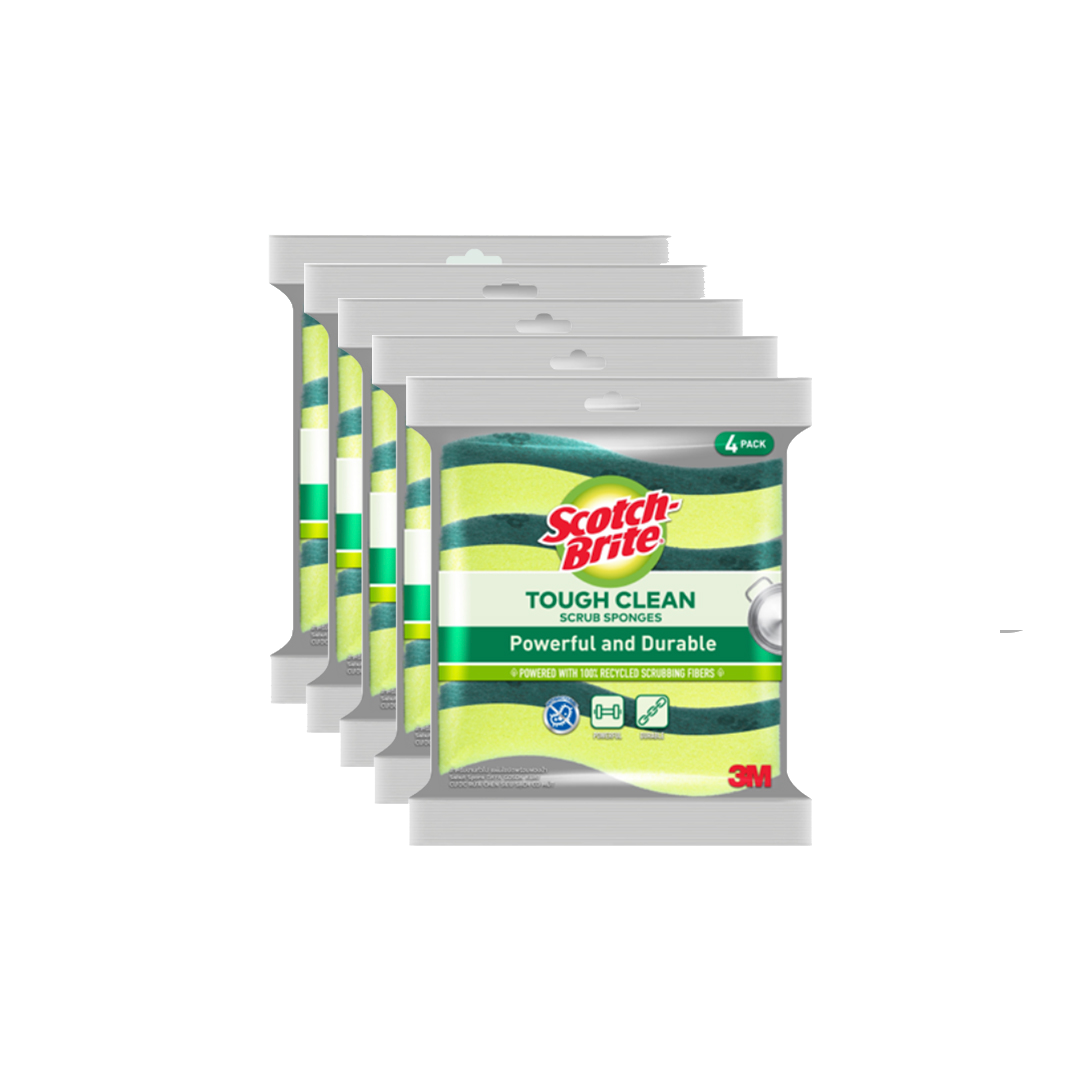 3M™ Scotch-Brite® Tough Clean Scrub Sponge, Anti Bacterial, 4 pcs/pack, For removing stubborn stains & grease