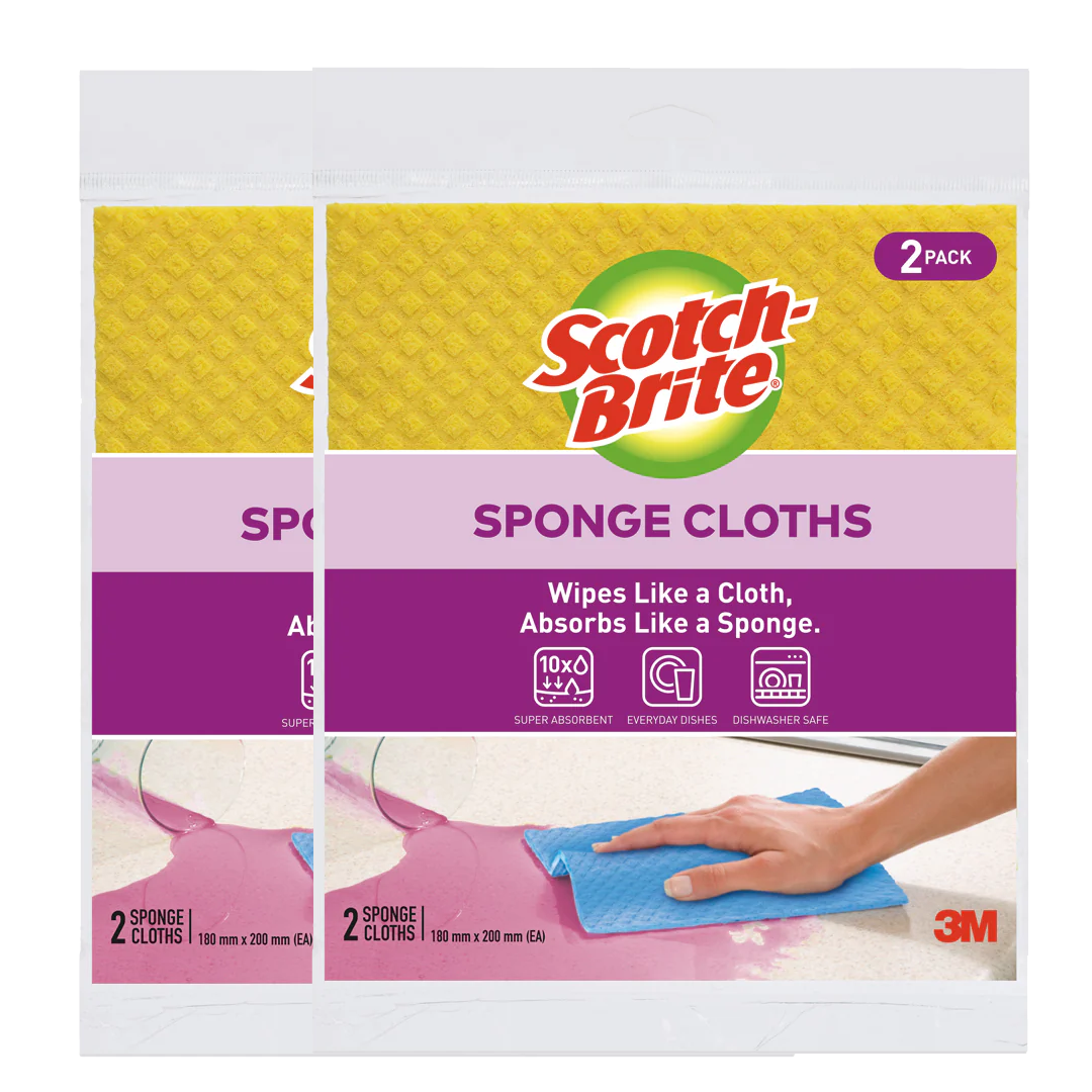 3M™ Scotch-Brite® General Cleaning Resuable Cellulose Sponge Cloth, 2/Pack, 18x20cm, Cleaning Pad, Cloth, Absorbent