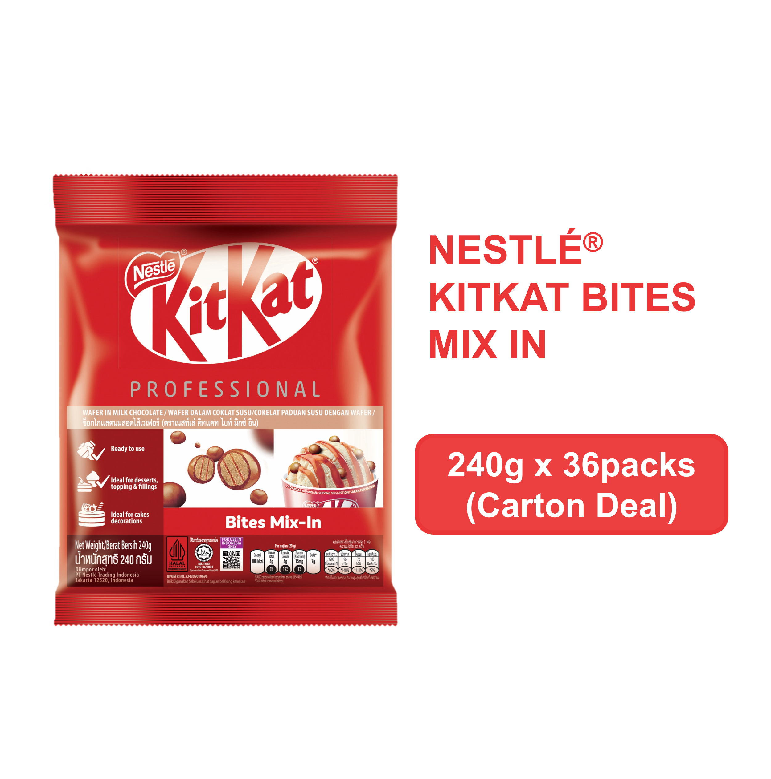 NESTLE KITKAT® Bites Mix-In - 240g x 36 Packs (Carton)