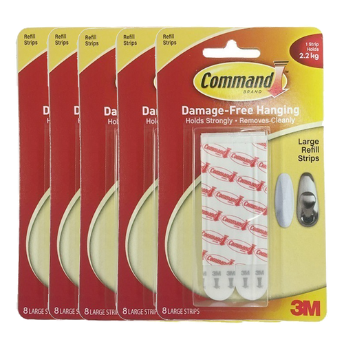 3M™ Command™ Large Refill Strips, 17023P, No Surface Damage, Holds up to 2.2Kg, 8 pcs/pack, For general purposes